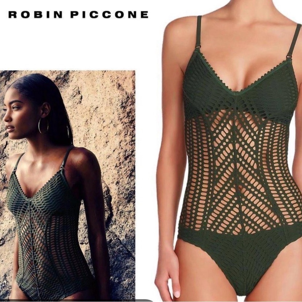 Robin Piccone Olive Crochet One-Piece